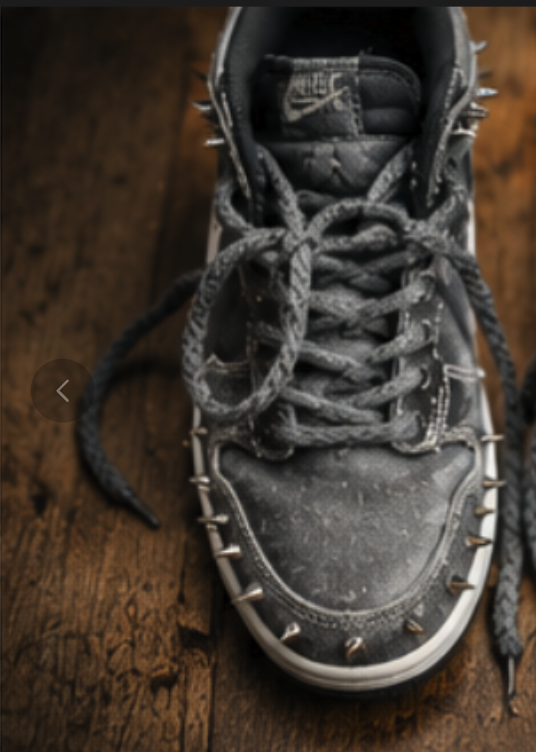 Overhead macro of the toe box with steel studs and rope laces